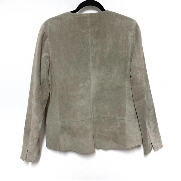 Ecru 100% Suede Collarless Blazer - Drawstring Peplum Waist - Business Casual - Picture 3 of 7